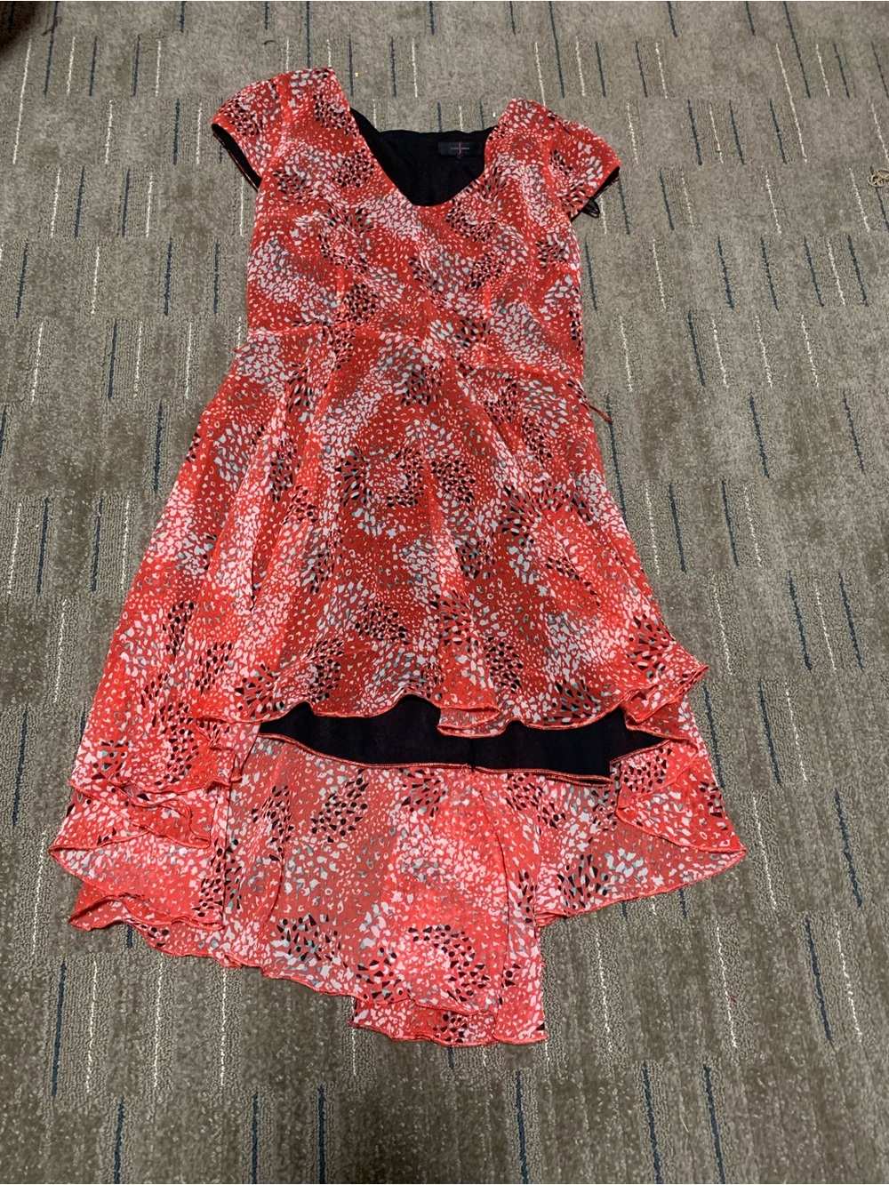 by Jasper Conran Red Abstract Print High-Low Chiffon Dress Size M Medium 18" P2P